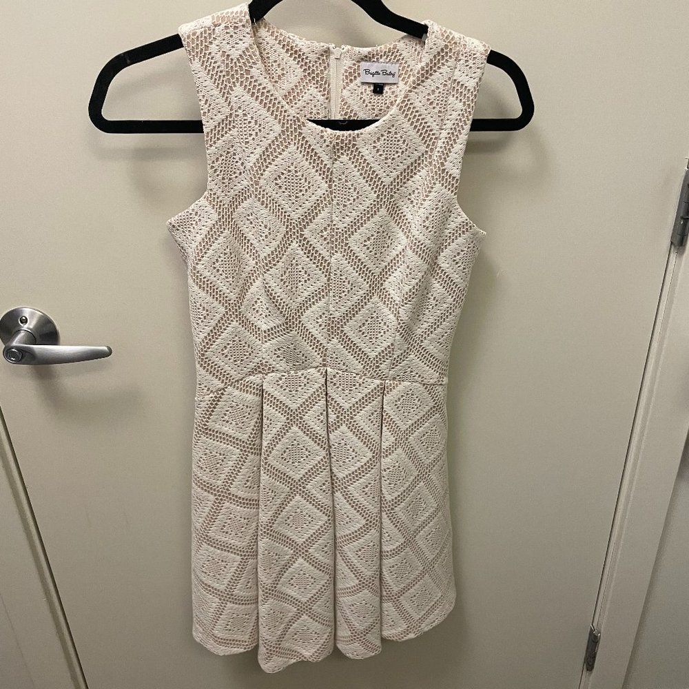 Brigitte Bailey White and Cream Embroidered Flare Mini Dress - Size S